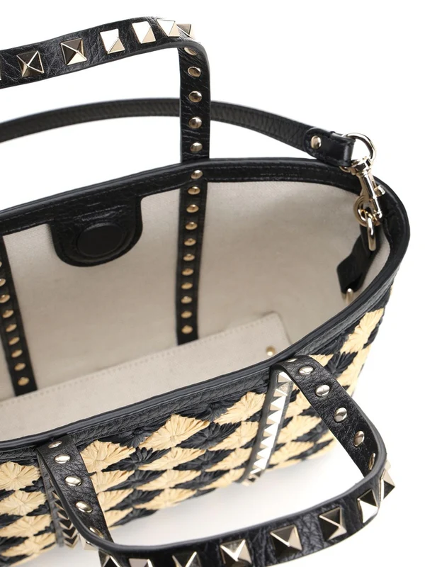 Small Rockstud Raffia Shoulder Bag - Image 4