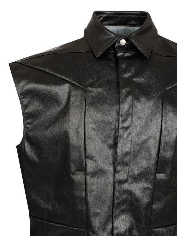Sleeveless Coated Denim Shirt - Image 4