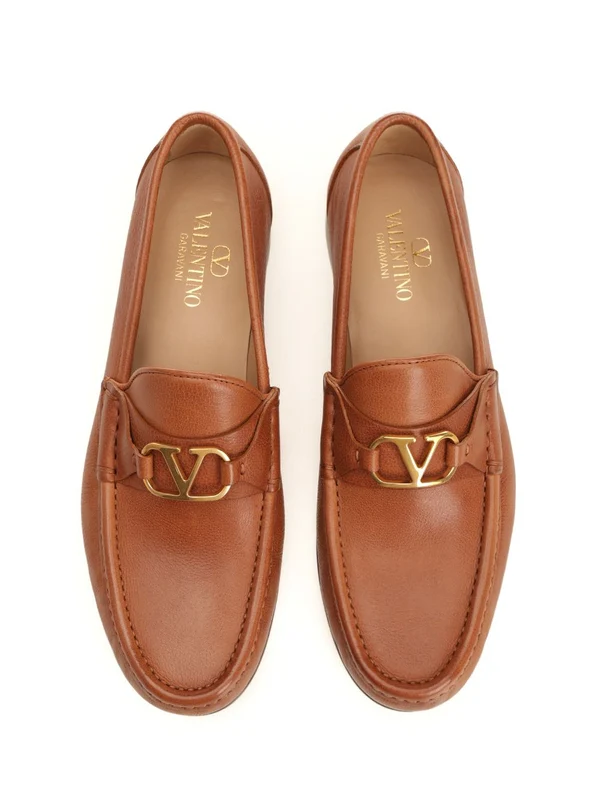 V Logo Signature Leather Loafers - Image 5