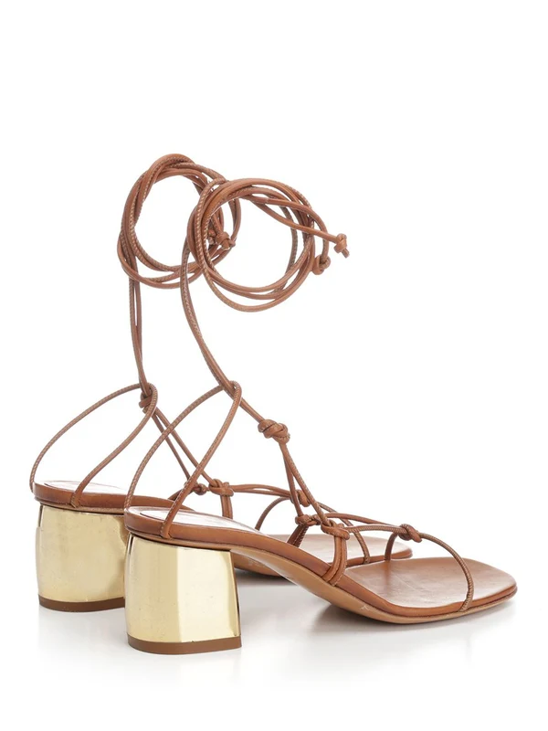 Lace Detail Leather Sandal Heels - Image 3