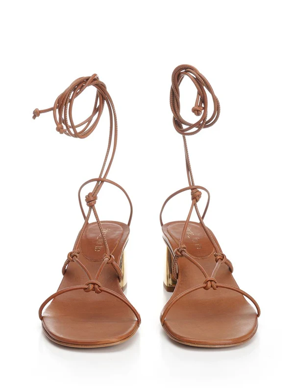 Lace Detail Leather Sandal Heels - Image 5