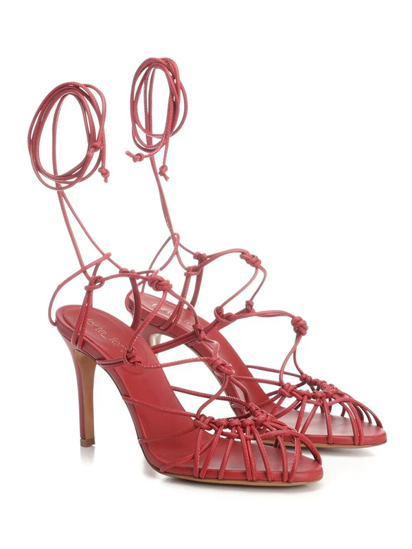 Lace Detail Leather Sandal Heels - Image 2