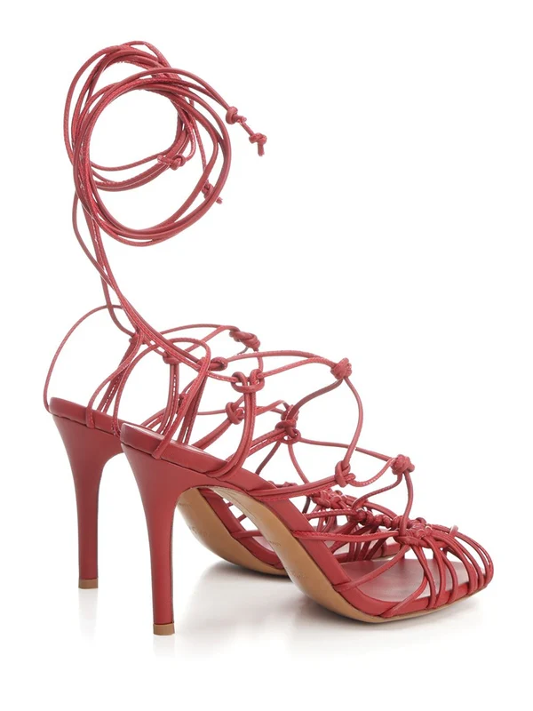Lace Detail Leather Sandal Heels - Image 3