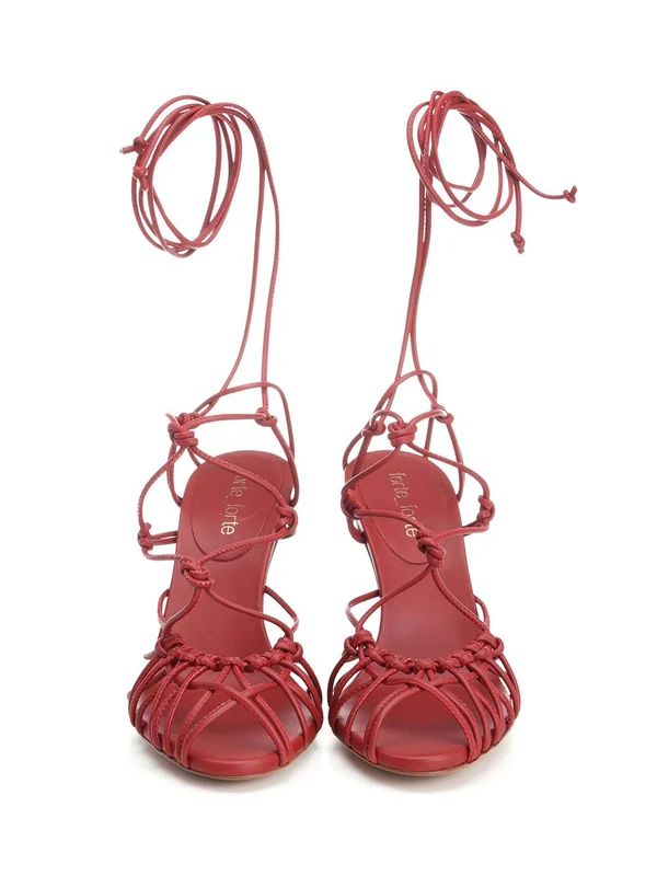 Lace Detail Leather Sandal Heels - Image 5