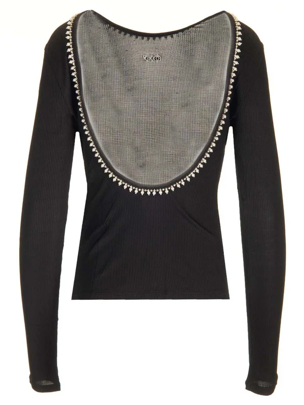 Pearl-embellished Jersey Long Sleeve Top - Image 2