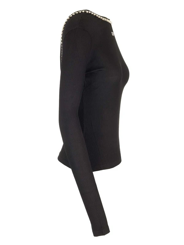 Pearl-embellished Jersey Long Sleeve Top - Image 3
