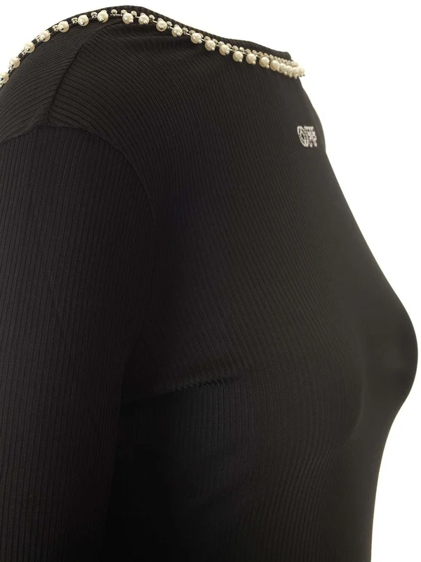 Pearl-embellished Jersey Long Sleeve Top - Image 4