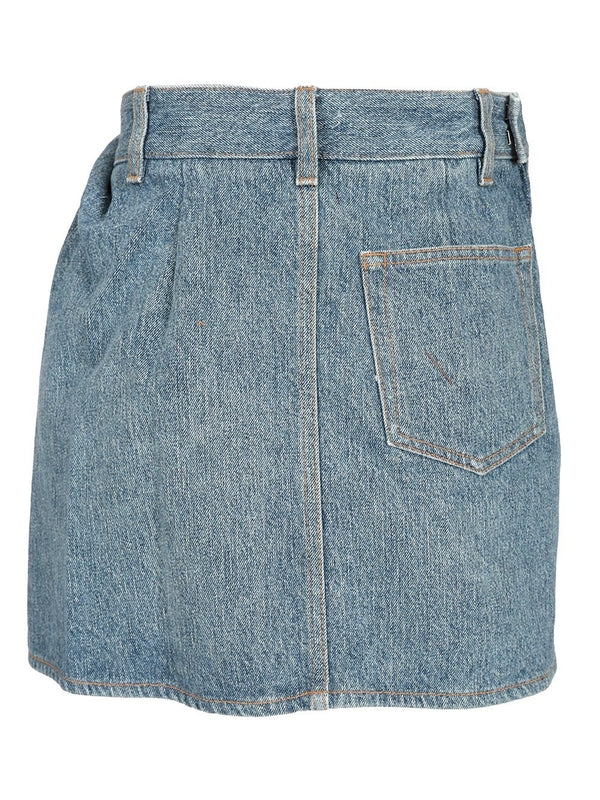 Leather Patch Drape Denim Mini Skirt - Image 2