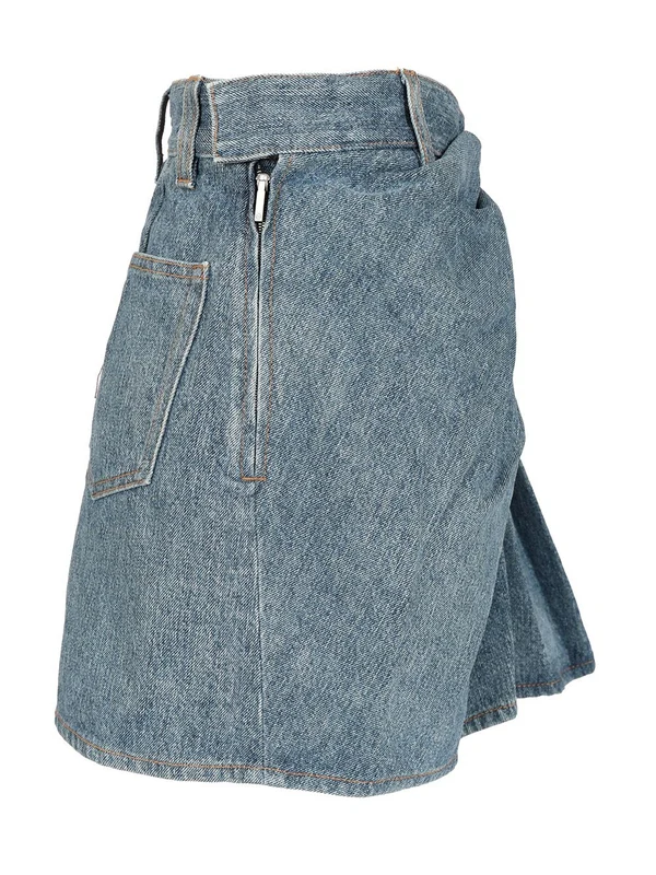 Leather Patch Drape Denim Mini Skirt - Image 3