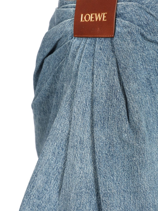 Leather Patch Drape Denim Mini Skirt - Image 4
