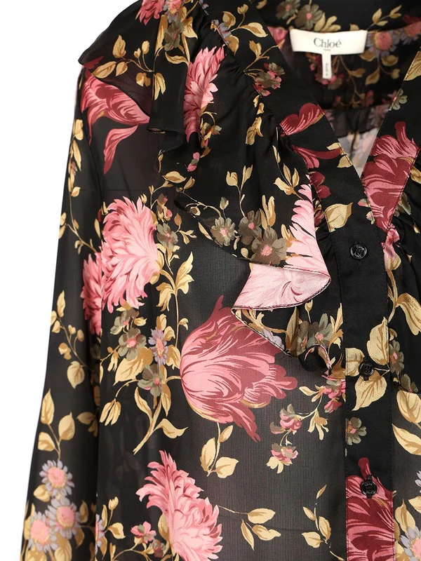 Flower Pattern Silk Blouse - Image 4