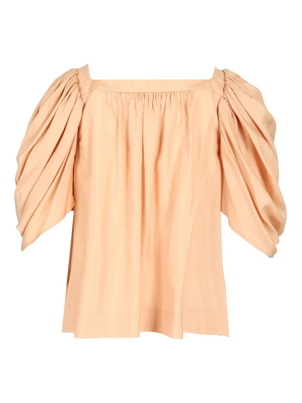 Puff Sleeve Pleated Silk Top - Image 2