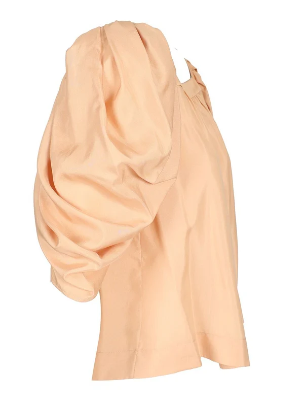 Puff Sleeve Pleated Silk Top - Image 3