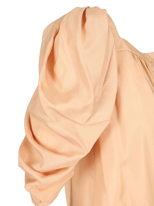 Puff Sleeve Pleated Silk Top - Image 4