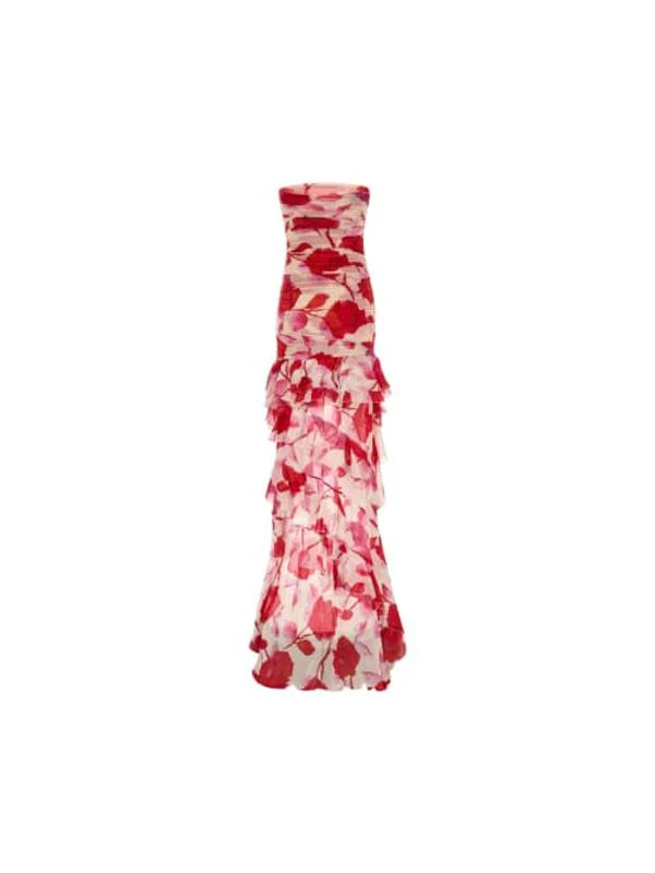 Flower Pattern Ruffle Detail Long Dress - Image 2