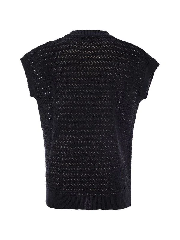 Sequin Detail V-Neck Crochet Cotton Vest - Image 2