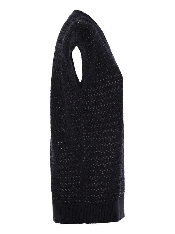 Sequin Detail V-Neck Crochet Cotton Vest - Image 3