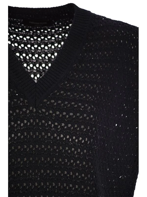 Sequin Detail V-Neck Crochet Cotton Vest - Image 4