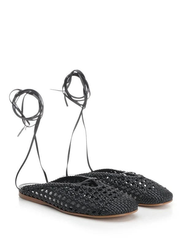 Lace Woven Leather Slides - Image 2