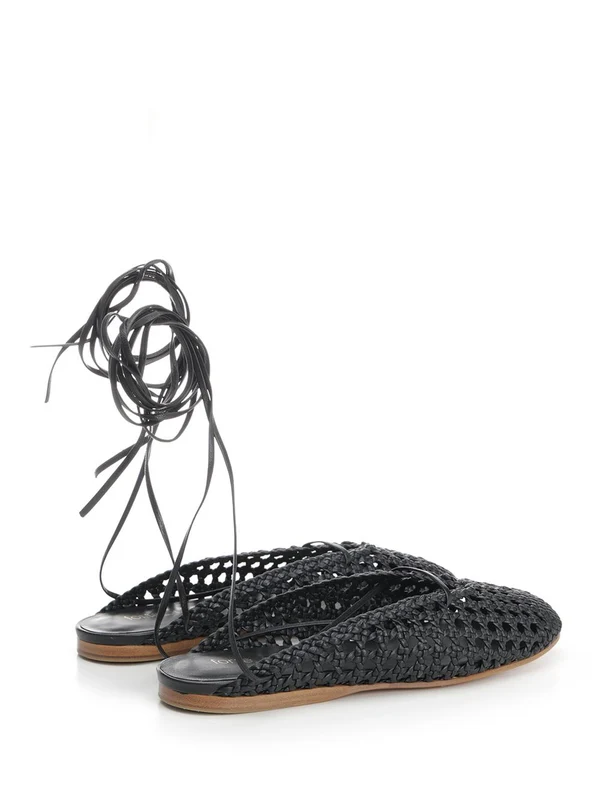 Lace Woven Leather Slides - Image 3