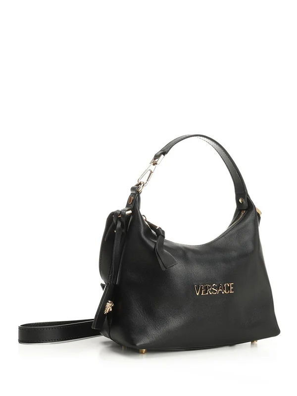 Metal Logo Hobo Leather Tote Bag - Image 2