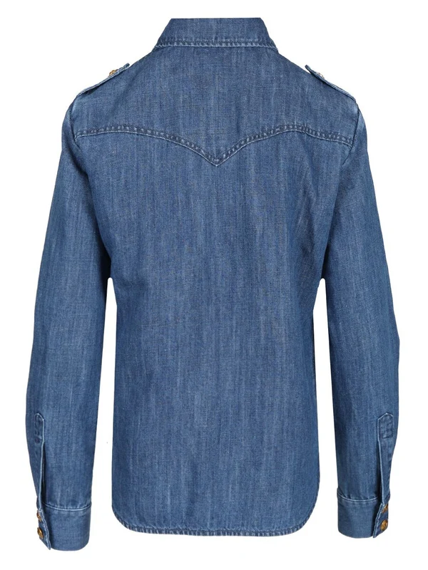 Slim-Fit Military Denim Shirt - Image 2
