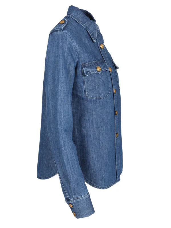 Slim-Fit Military Denim Shirt - Image 3