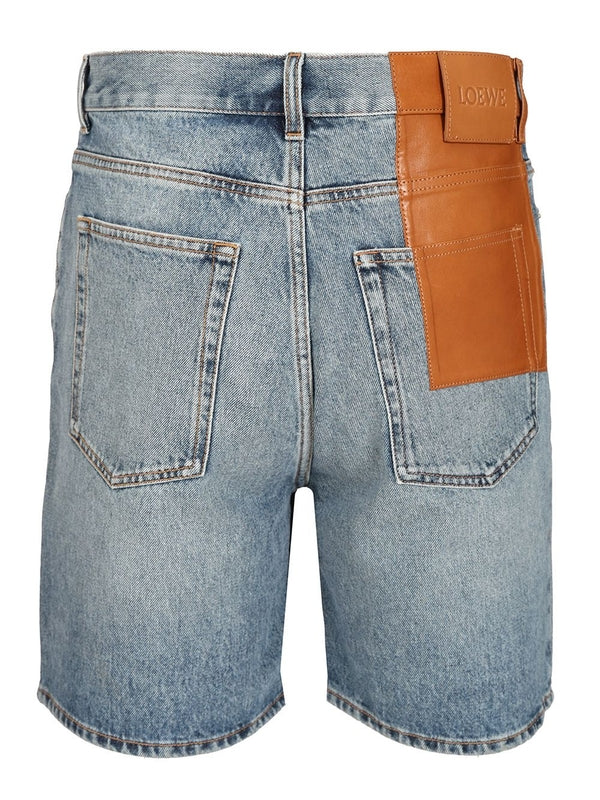 Leather Panel Denim Shorts - Image 2