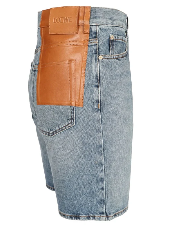Leather Panel Denim Shorts - Image 3