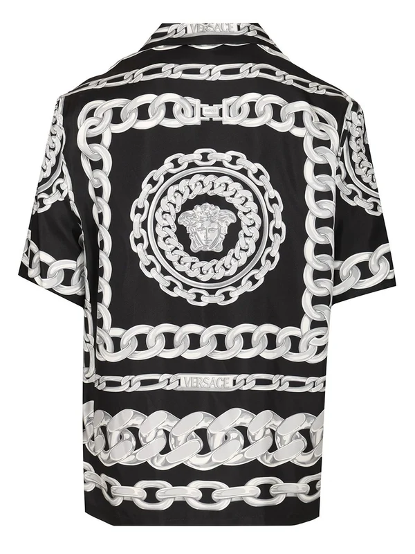 Informal Medusa Chain Printed Silk Short-sleeve Shirt - Image 2