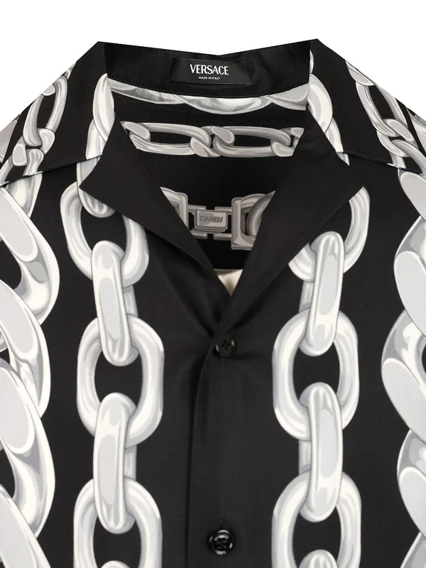 Informal Medusa Chain Printed Silk Short-sleeve Shirt - Image 3