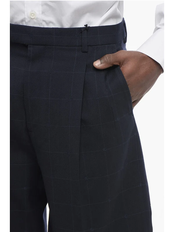 4-Pocketed Jacquard Wool Pants with Ton sur Ton Monogram Mot Trousers - Image 3