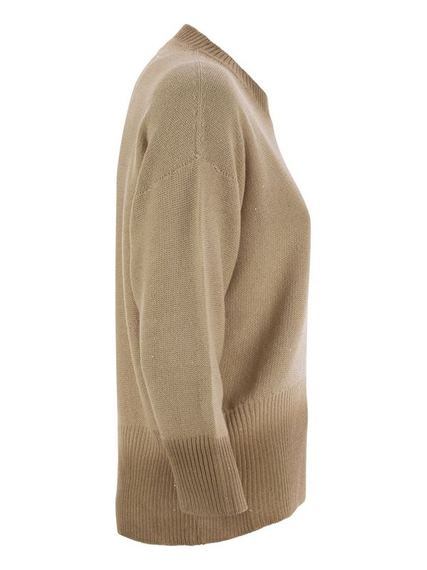 Sequin Embellished Gradient Cotton Linen Knit - Image 3
