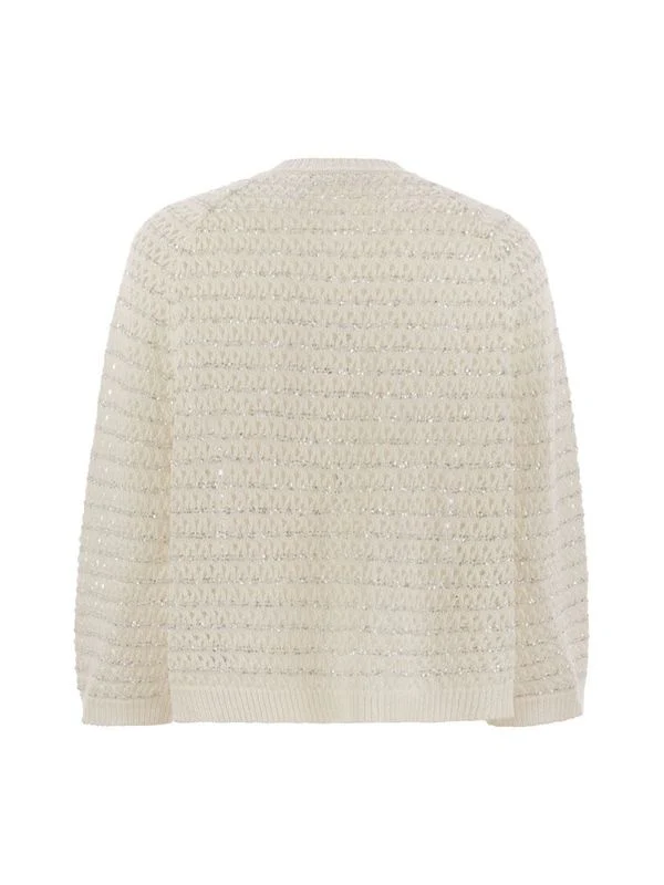 Sequin Detail Round Neck Crochet Cotton Cardigan - Image 2