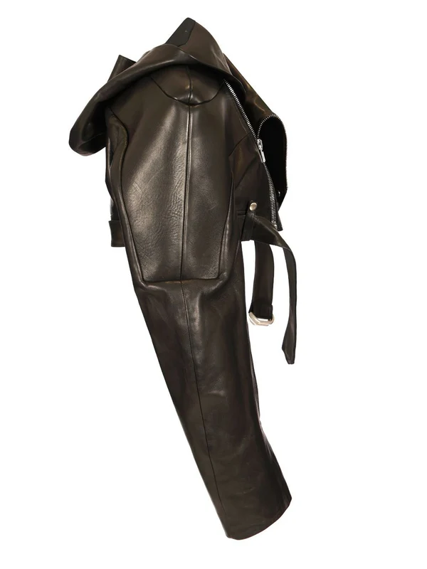 Stooges Hoodie Micro Leather Biker Jacket - Image 3