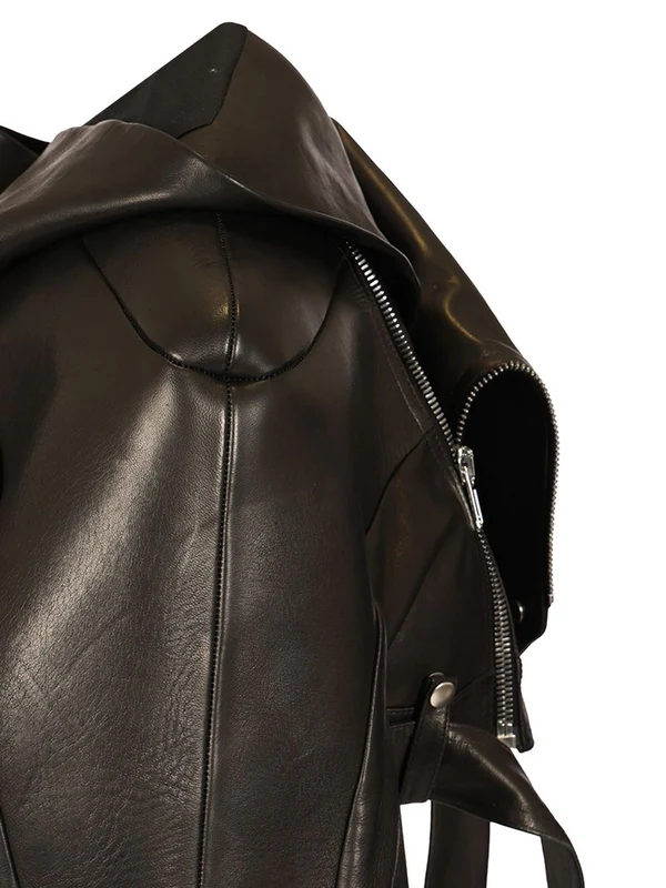 Stooges Hoodie Micro Leather Biker Jacket - Image 5