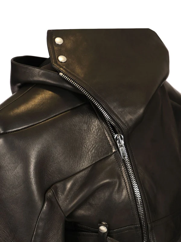 Stooges Hoodie Micro Leather Biker Jacket - Image 6