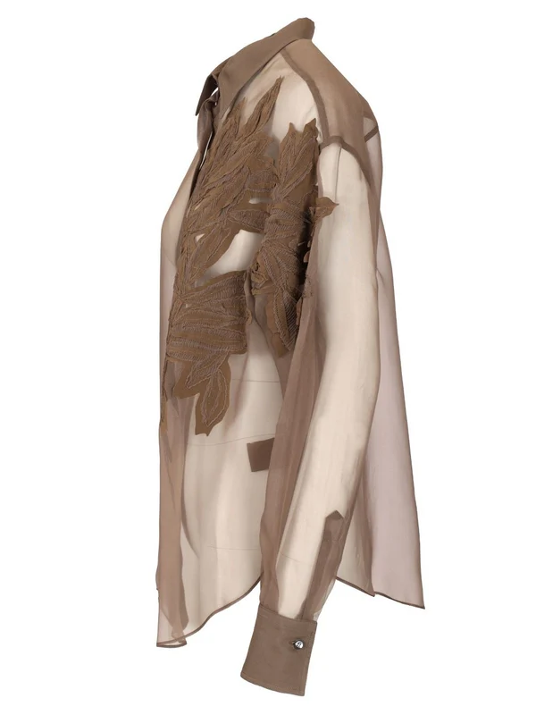 Hebarium Appliqué Sheer Silk Shirt - Image 3
