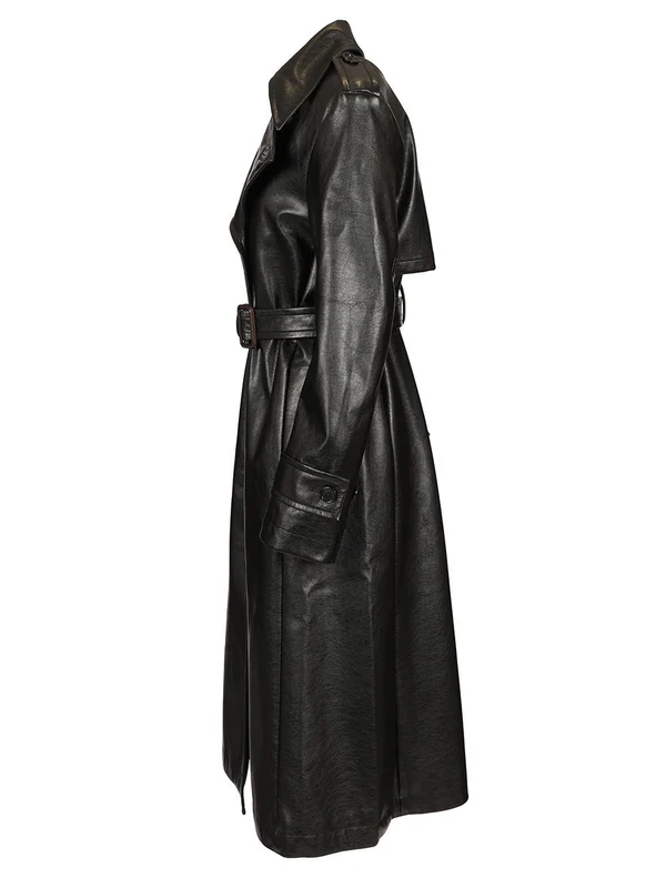 Long Faux Leather Trench Coat - Image 3