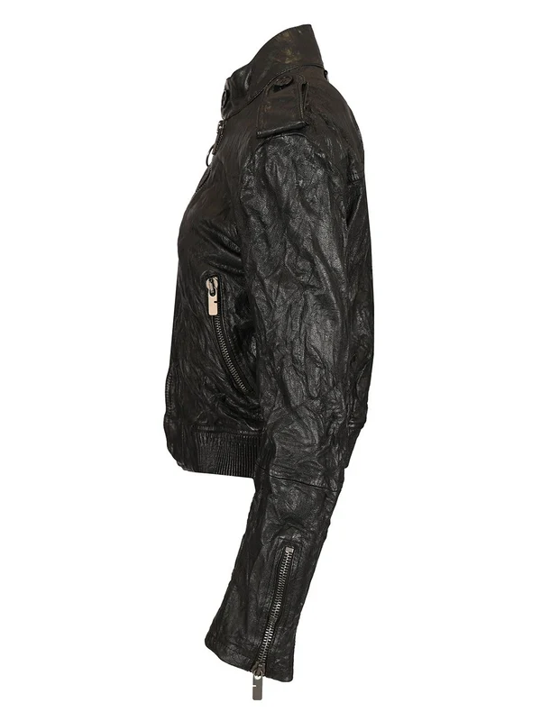 Wrinkle Effect Leather Jacket - Image 3