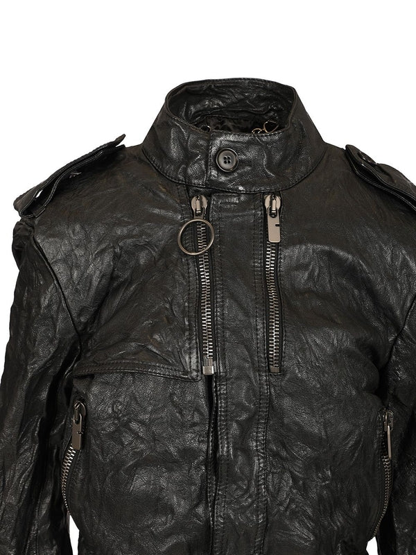 Wrinkle Effect Leather Jacket - Image 4