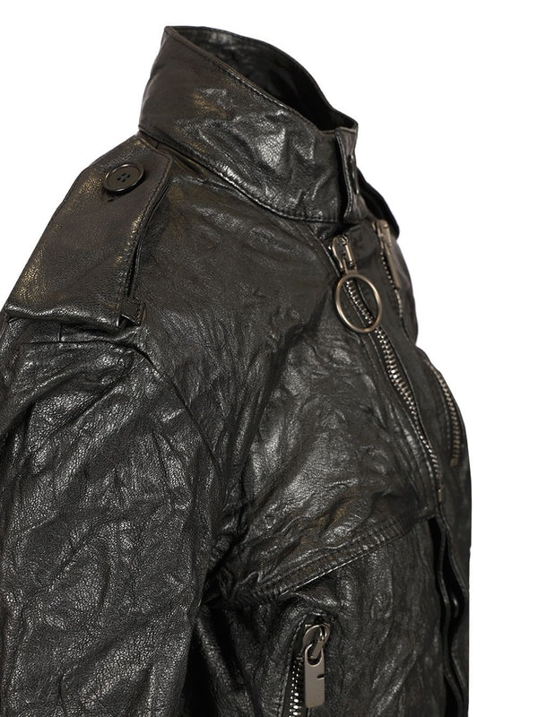 Wrinkle Effect Leather Jacket - Image 5