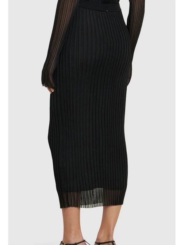 Pleats Sheer Detail Midi Skirt - Image 3