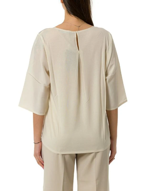Back Cutout Silk Short-sleeve Blouse - Image 2