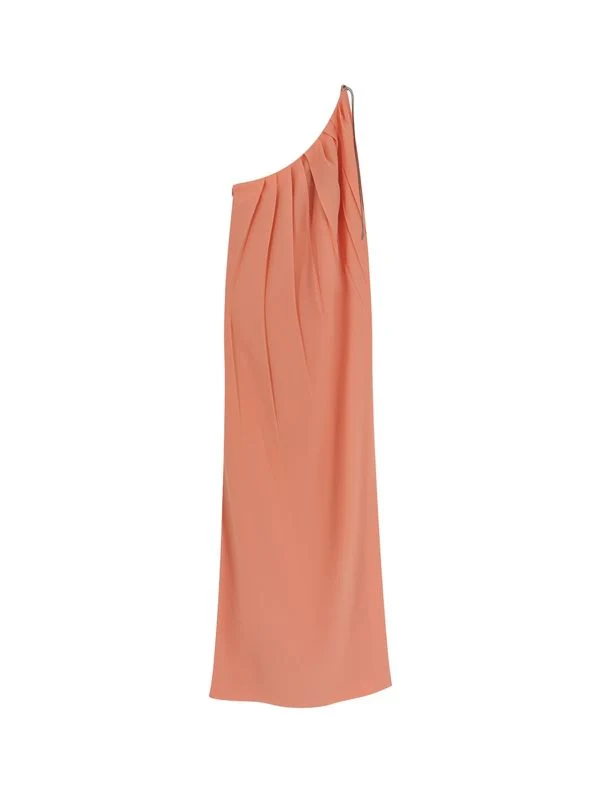 Pleats Detail One-shoulder Silk Midi Dress - Image 2