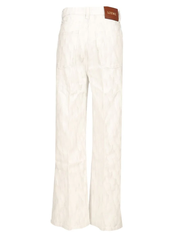 Feather Print Washed Denim Pants - Image 2