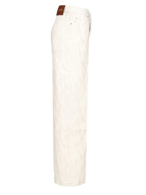 Feather Print Washed Denim Pants - Image 3