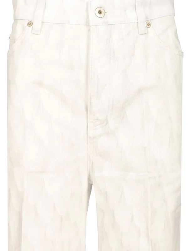 Feather Print Washed Denim Pants - Image 4