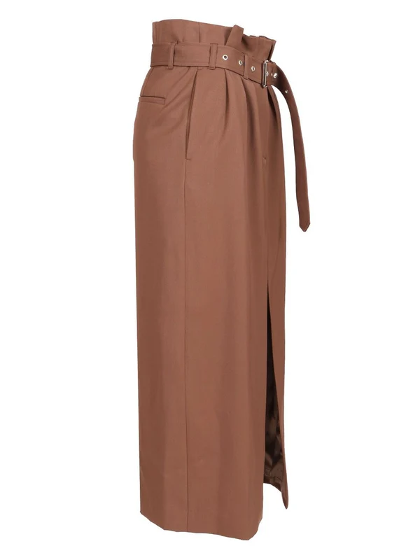 Belted Wool Long Skirt - Image 3