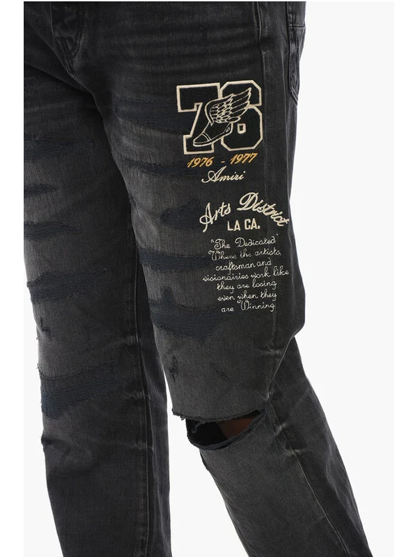 Embroidery Detail Cotton Denim Pants - Image 3